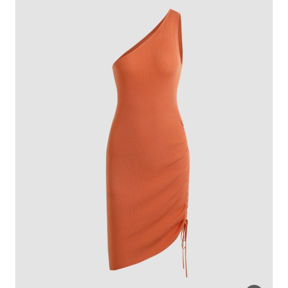 One Shoulder Orange Bodycon Dress